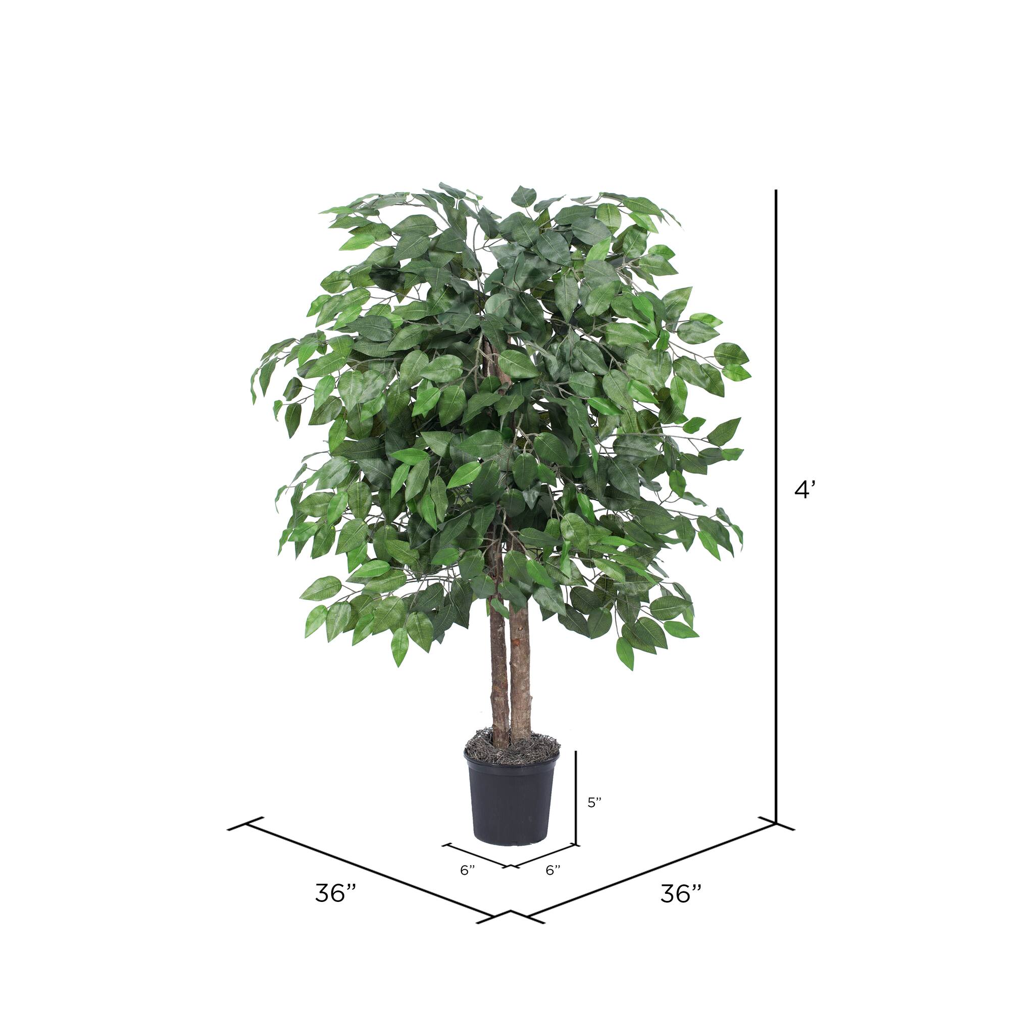4ft. Artificial Ficus Bush with Black Plastic Pot